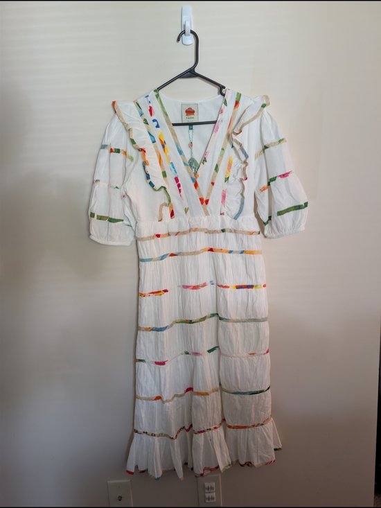 FARM Rio Dresses & Skirts - NWT FARM Rio Ruffle Tiered Ribbon Midi Dress Size XS Cotton Rainbow